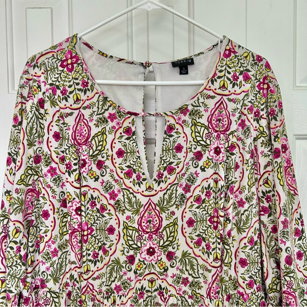 Torrid Pink Floral Keyhole Neckline Challis Skater Dress Size 4X - Picture 3 of 16